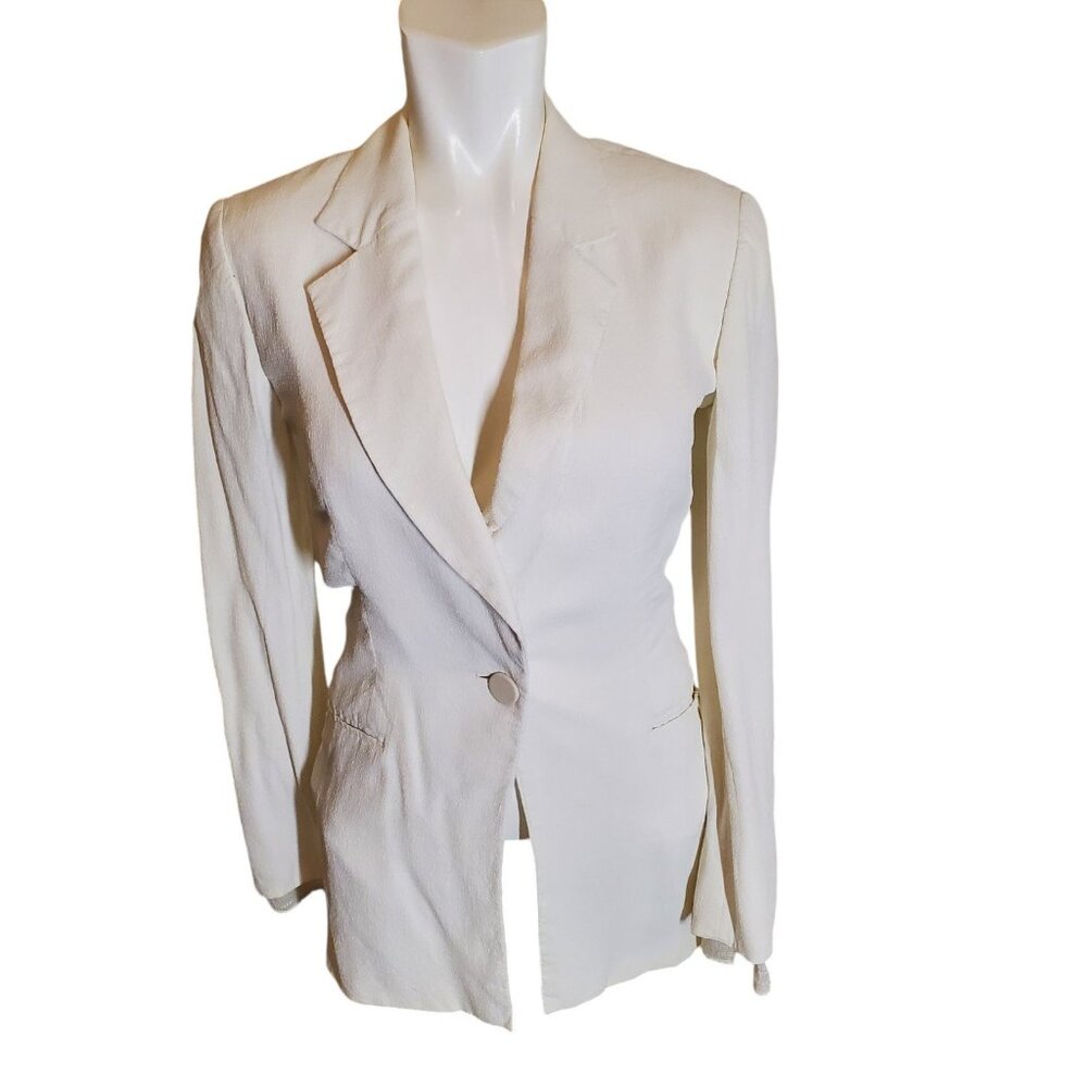 Gianfranco Ferre Vintage Women's Blazer Jacket Crepe Feminine Jacket Ivory Sz 2